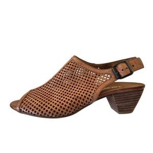 Paul Green Lois Perforated Leather Slingback Block Heel Sandal Size 8
